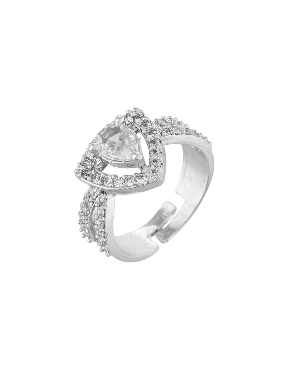 VOJ Silver-Plated AD-Stone-Studded Adjustable Finger Ring | Grocsy