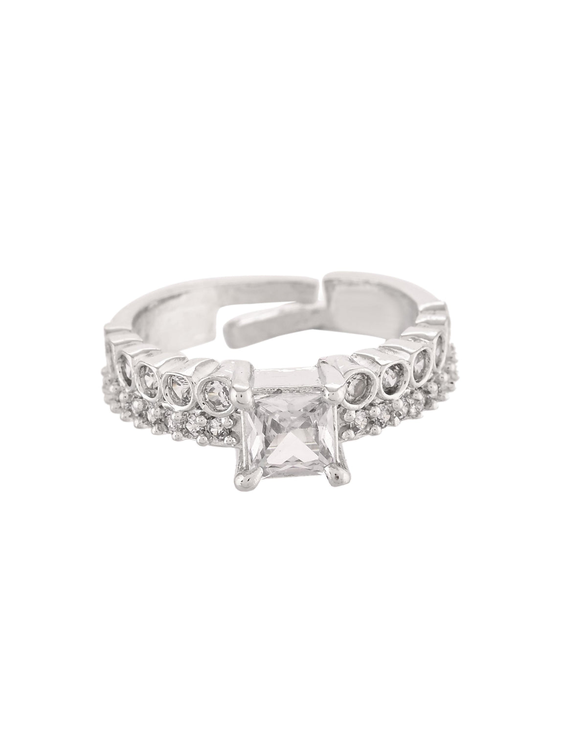 VOJ Silver Plated Cubic Zirconia Studded Finger Ring | Grocsy