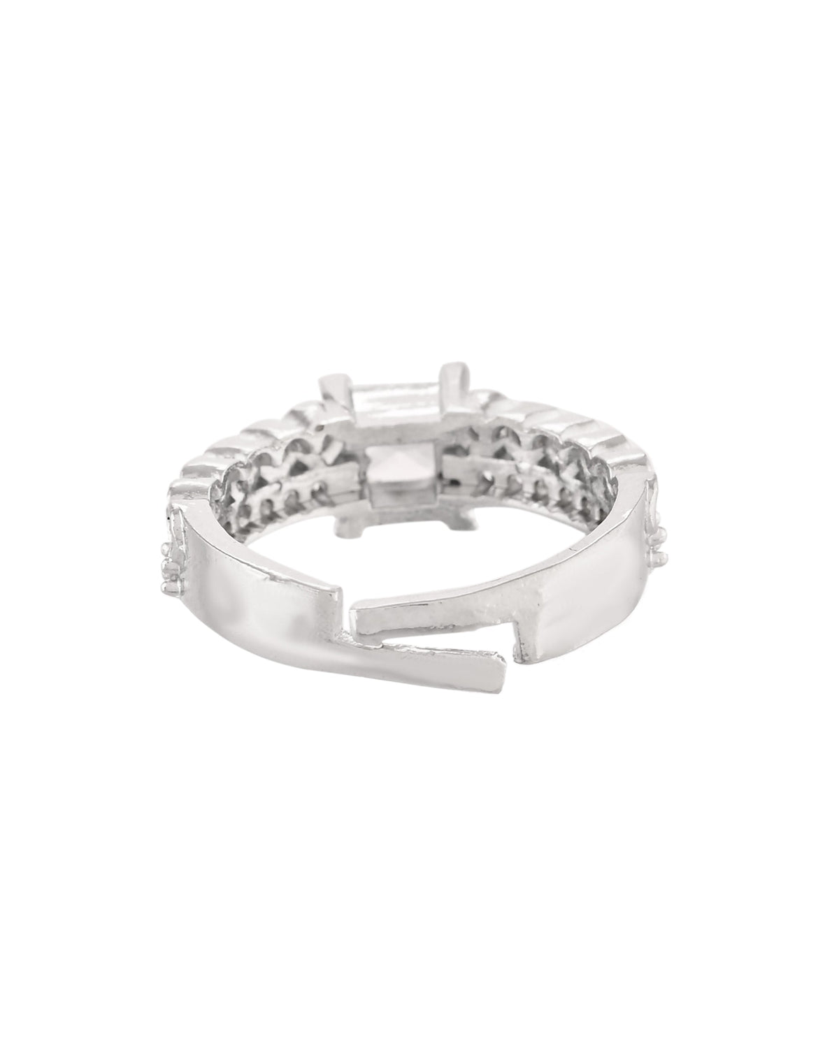 VOJ Silver Plated Cubic Zirconia Studded Finger Ring | Grocsy