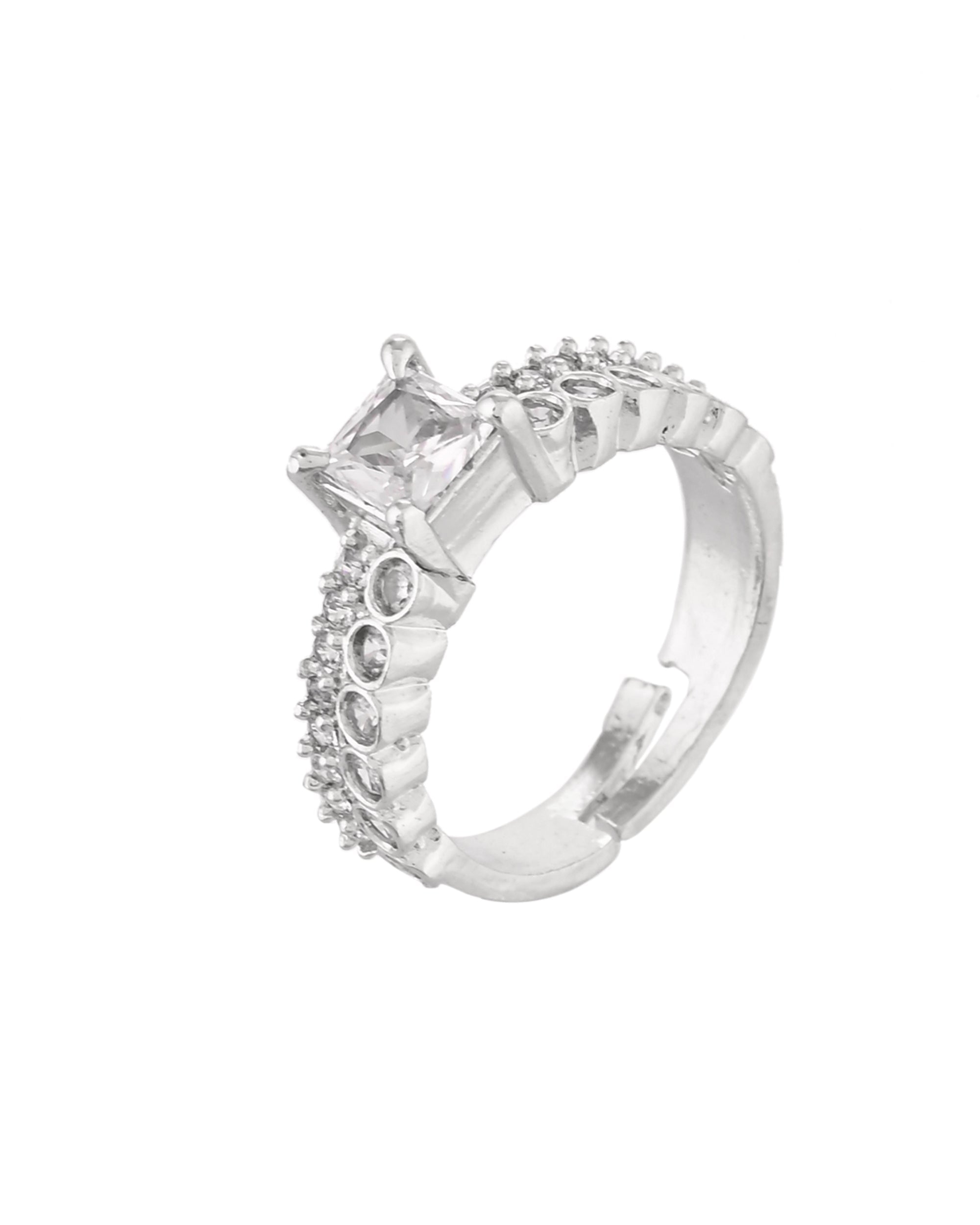 VOJ Silver Plated Cubic Zirconia Studded Finger Ring | Grocsy