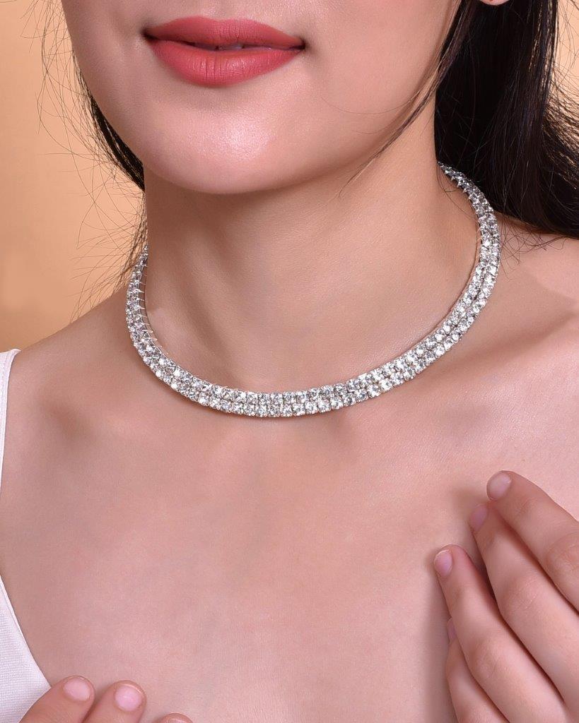 VOJ Silver Plated Choker Two Layer Necklace | Grocsy