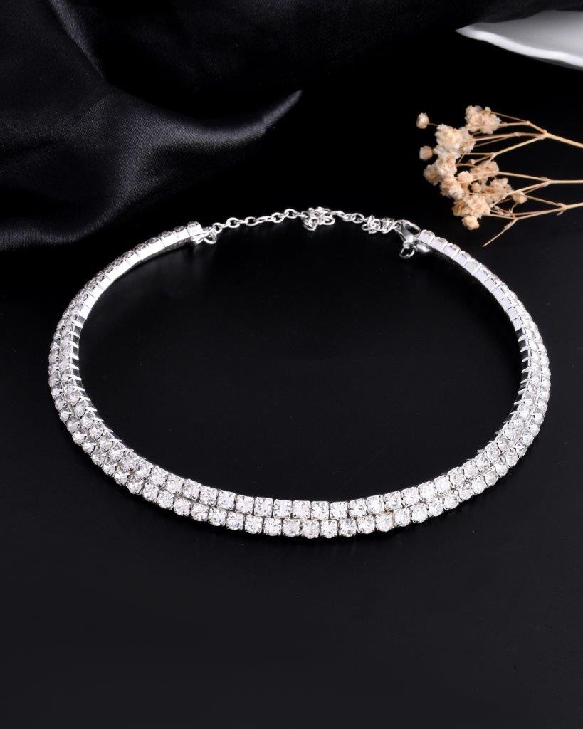 VOJ Silver Plated Choker Two Layer Necklace | Grocsy