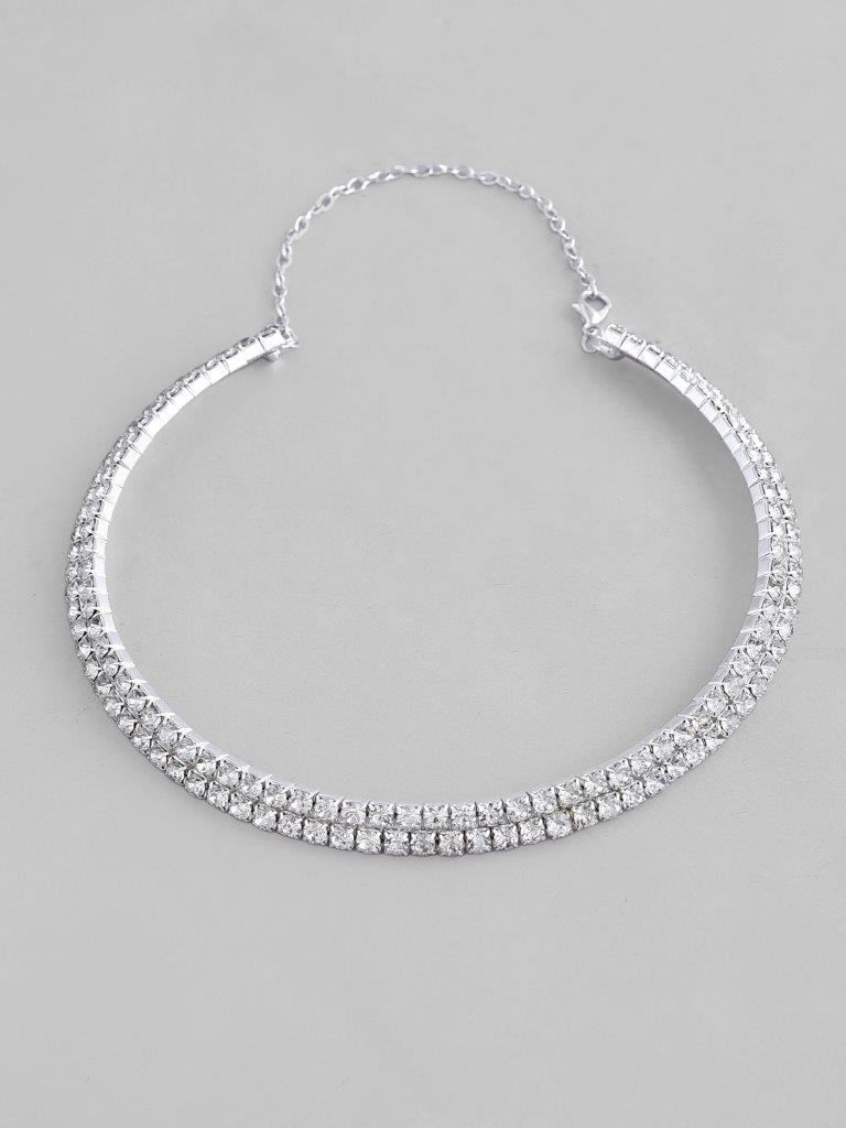 VOJ Silver Plated Choker Two Layer Necklace | Grocsy