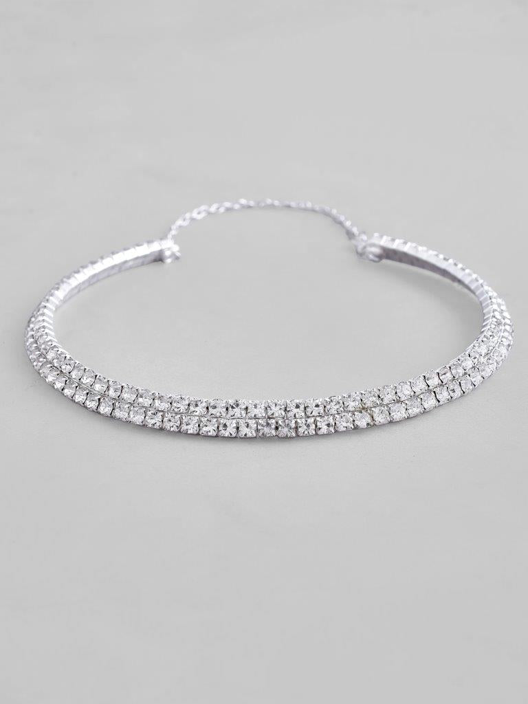 VOJ Silver Plated Choker Two Layer Necklace | Grocsy