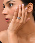 VOJ Silver-Plated Cubic Zirconia Studded Adjustable Finger Ring | Grocsy