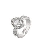 VOJ Silver-Plated Cubic Zirconia Studded Adjustable Finger Ring | Grocsy