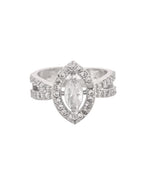 VOJ Silver-Plated Cubic Zirconia Studded Adjustable Finger Ring | Grocsy