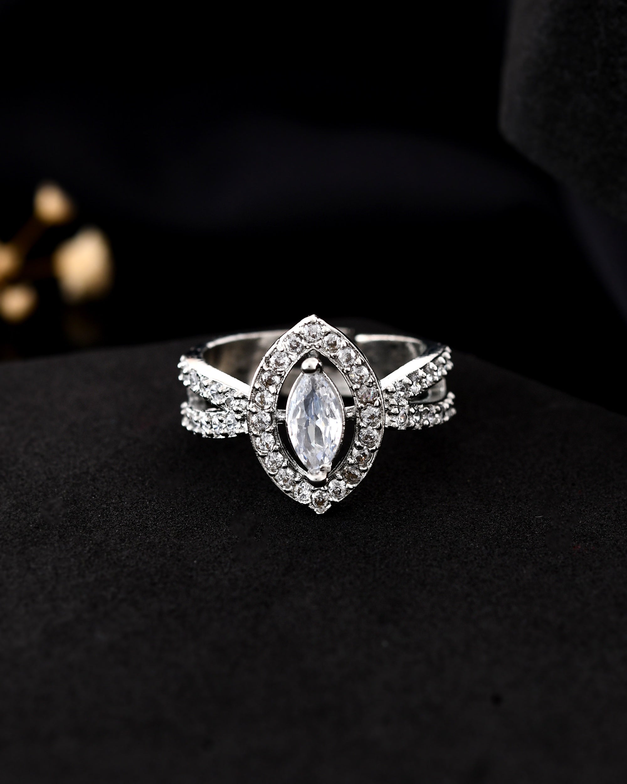VOJ Silver-Plated Cubic Zirconia Studded Adjustable Finger Ring | Grocsy