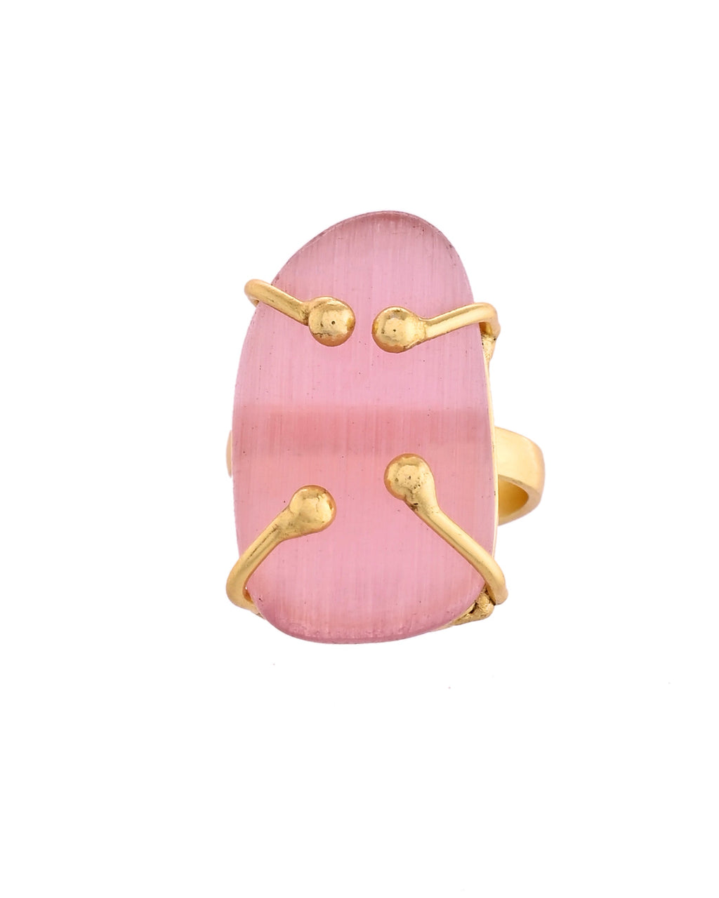 VOJ Stainless Steel Gold Polished Stone-Studded Adjustable Finger Ring | Grocsy