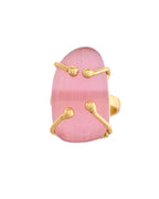 VOJ Stainless Steel Gold Polished Stone-Studded Adjustable Finger Ring | Grocsy