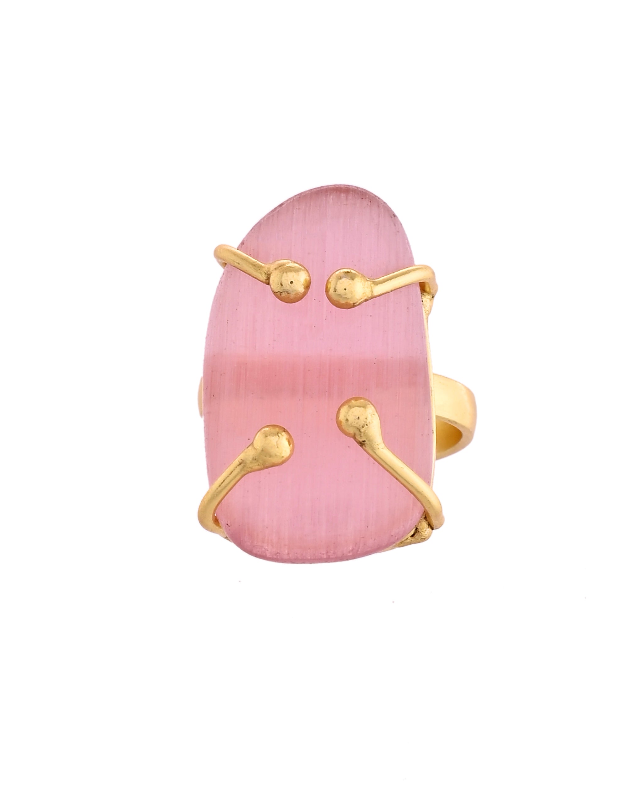 VOJ Stainless Steel Gold Polished Stone-Studded Adjustable Finger Ring | Grocsy