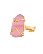 VOJ Stainless Steel Gold Polished Stone-Studded Adjustable Finger Ring | Grocsy