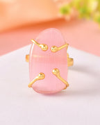 VOJ Stainless Steel Gold Polished Stone-Studded Adjustable Finger Ring | Grocsy