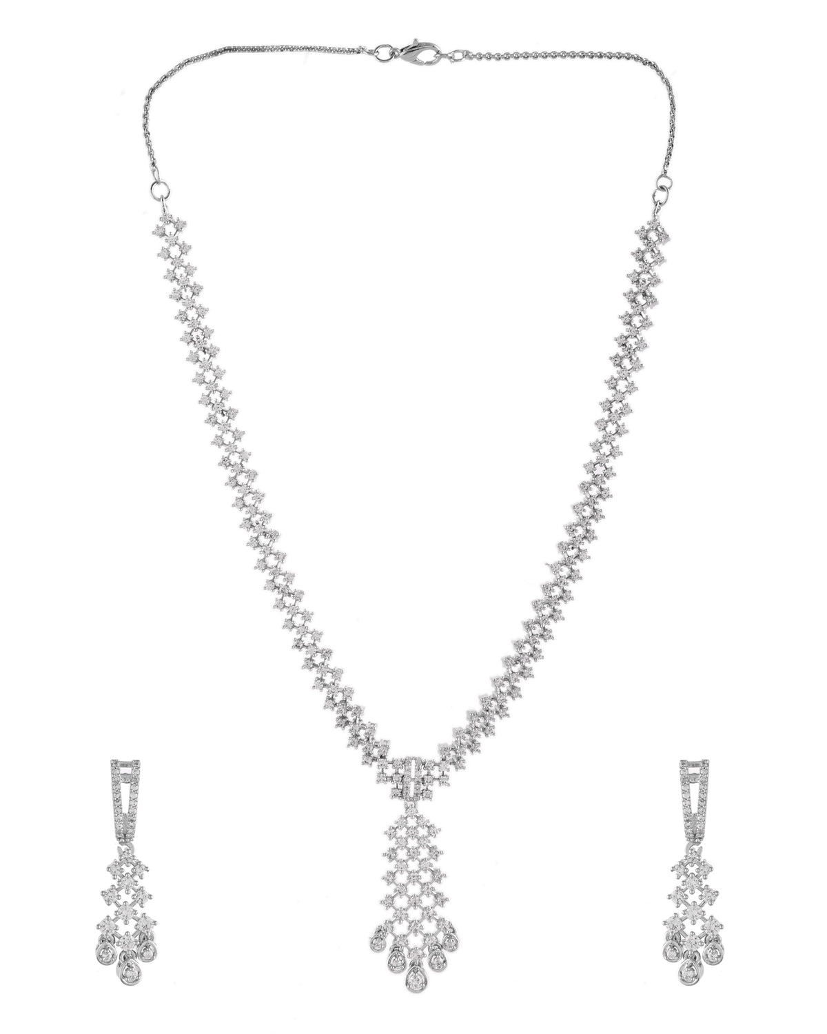 VOJ Silver Plated CZ- Stone Studded Designer Jewellery Set | Grocsy