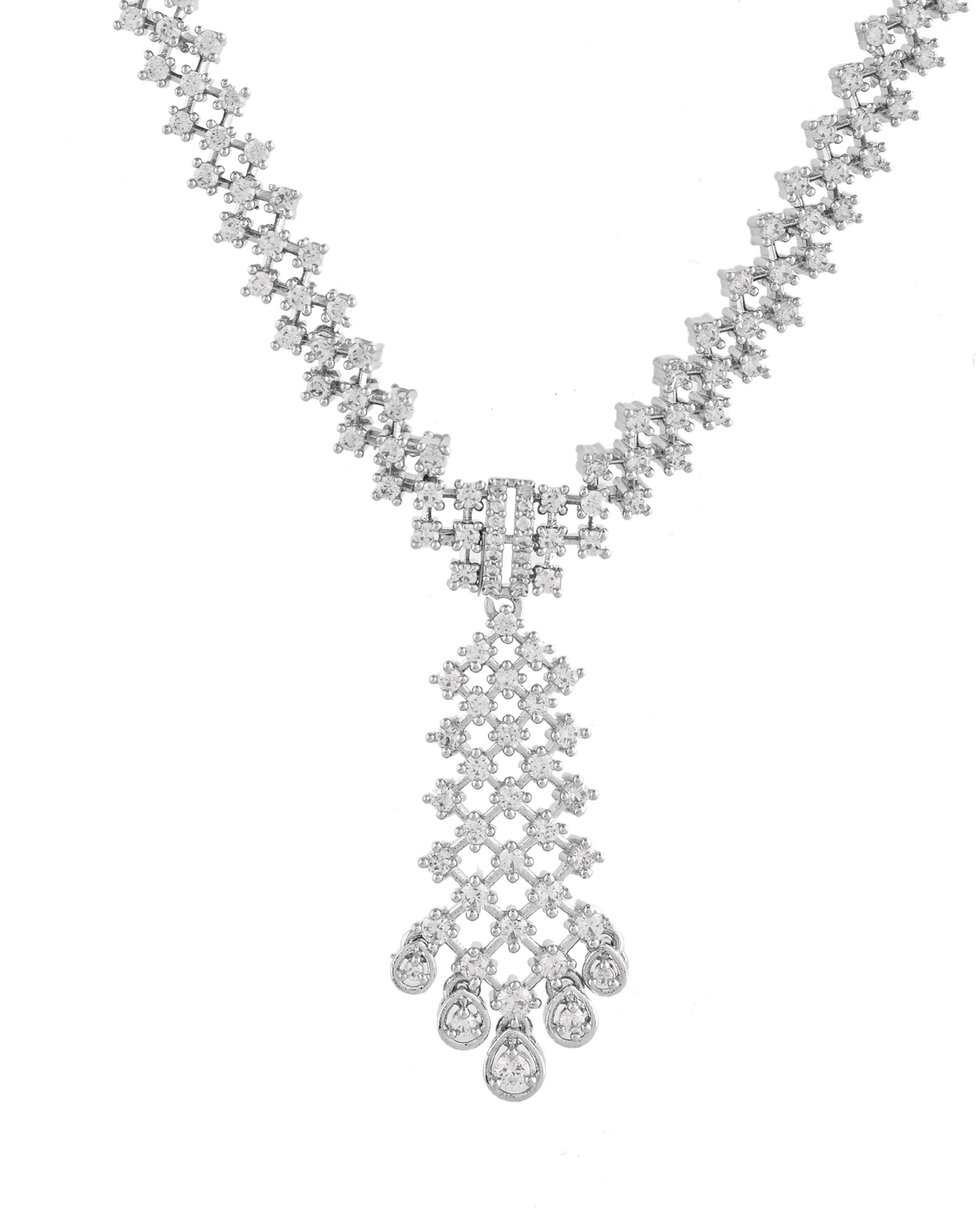 VOJ Silver Plated CZ- Stone Studded Designer Jewellery Set | Grocsy