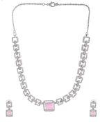 VOJ Silver Plated AD-Stone Studded Square Shaped Jewellery Set | Grocsy
