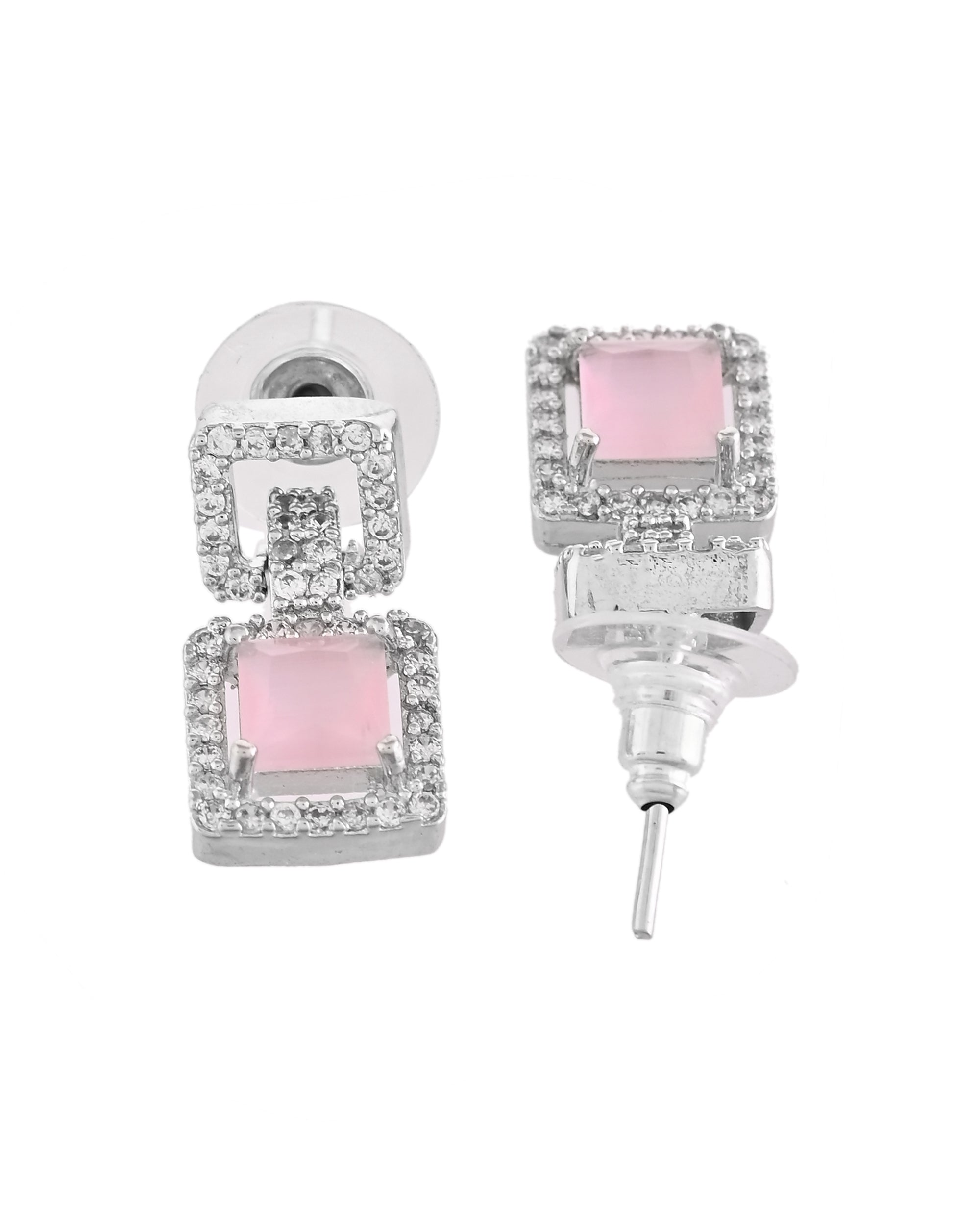 VOJ Silver Plated AD-Stone Studded Square Shaped Jewellery Set | Grocsy