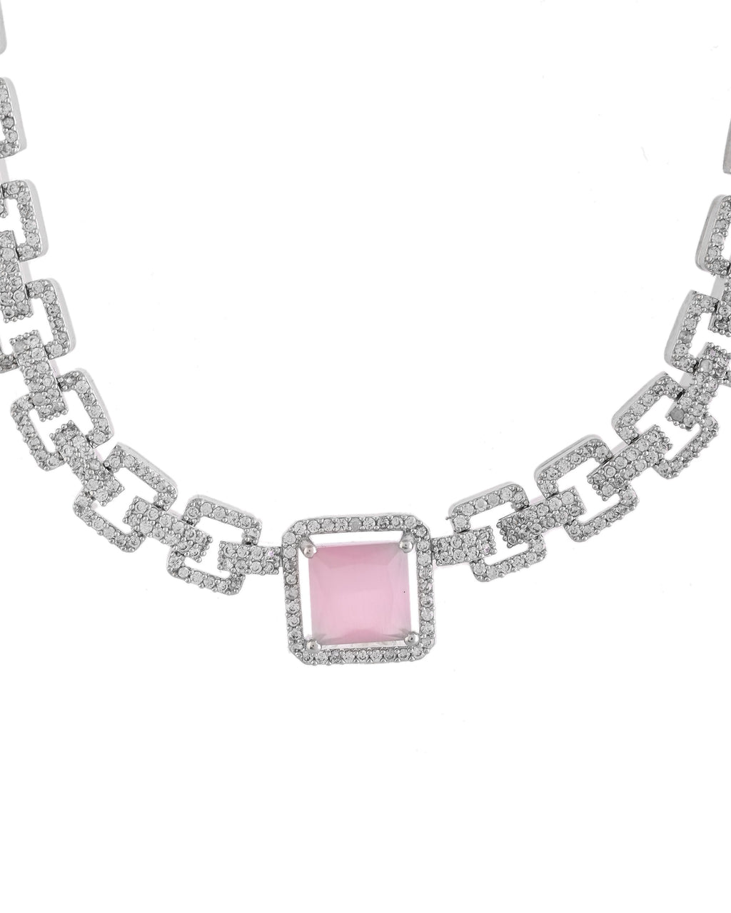 VOJ Silver Plated AD-Stone Studded Square Shaped Jewellery Set | Grocsy