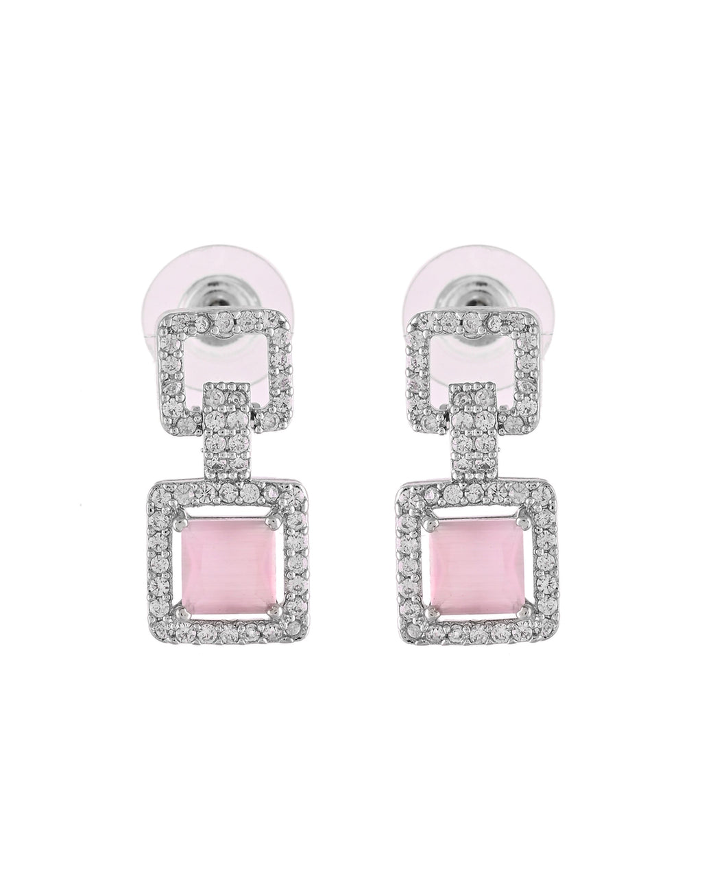 VOJ Silver Plated AD-Stone Studded Square Shaped Jewellery Set | Grocsy