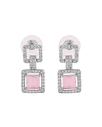 VOJ Silver Plated AD-Stone Studded Square Shaped Jewellery Set | Grocsy