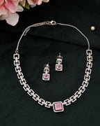 VOJ Silver Plated AD-Stone Studded Square Shaped Jewellery Set | Grocsy