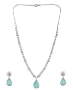 VOJ Silver Plated Sea Green Stone Studded Necklace Set | Grocsy