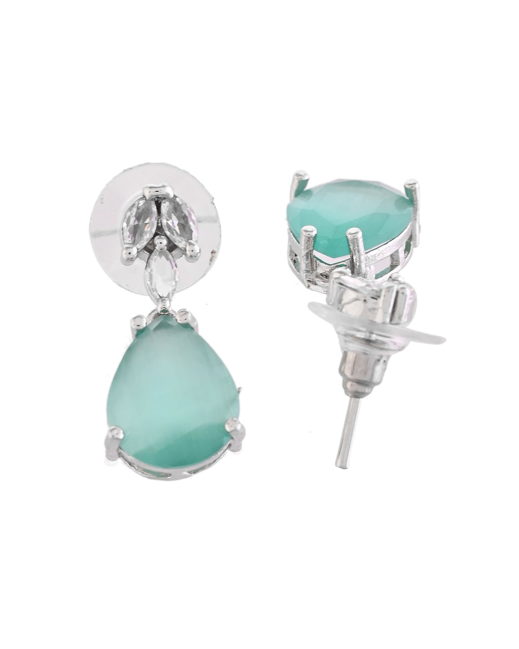 VOJ Silver Plated Sea Green Stone Studded Necklace Set | Grocsy