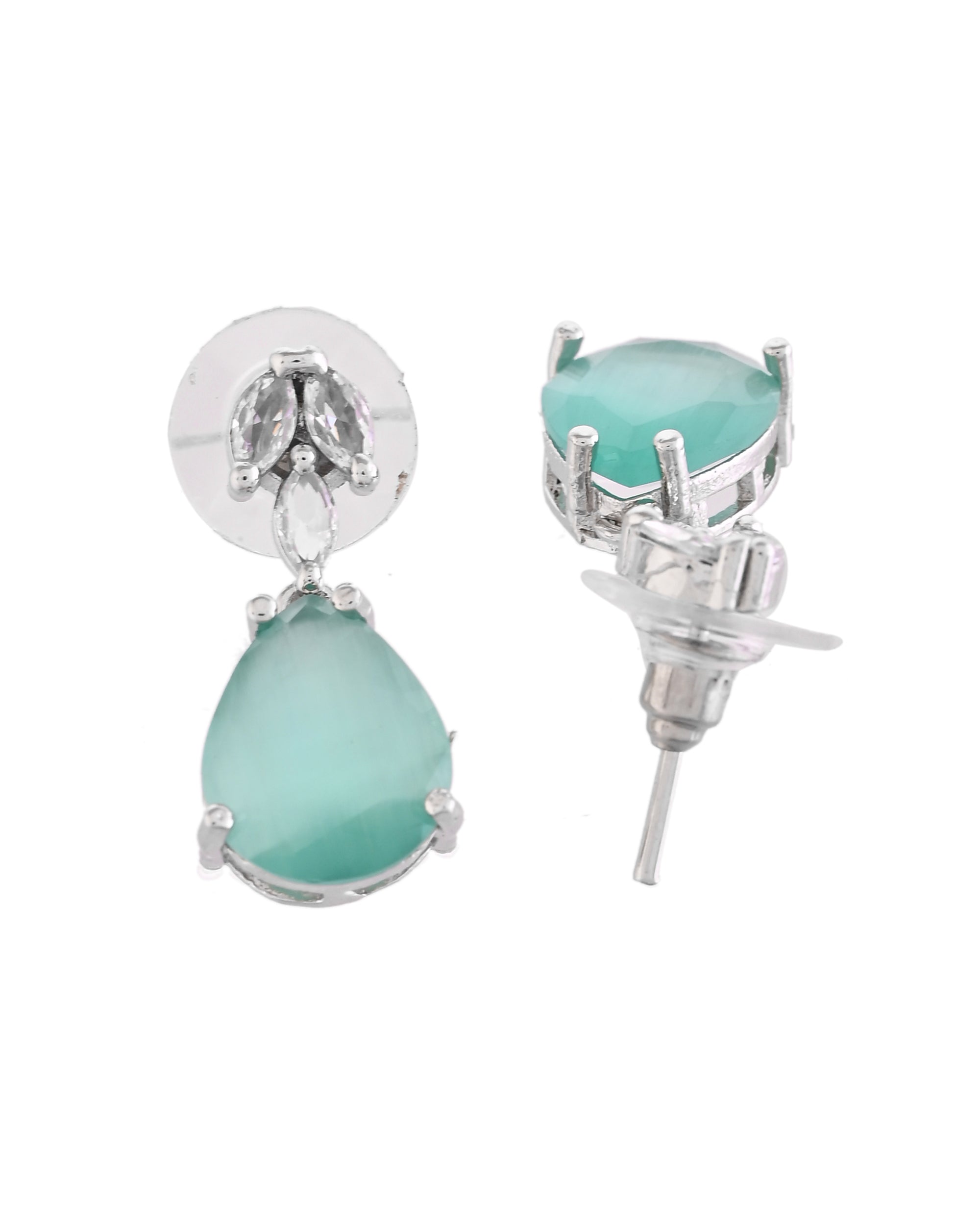 VOJ Silver Plated Sea Green Stone Studded Necklace Set | Grocsy