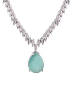 VOJ Silver Plated Sea Green Stone Studded Necklace Set | Grocsy