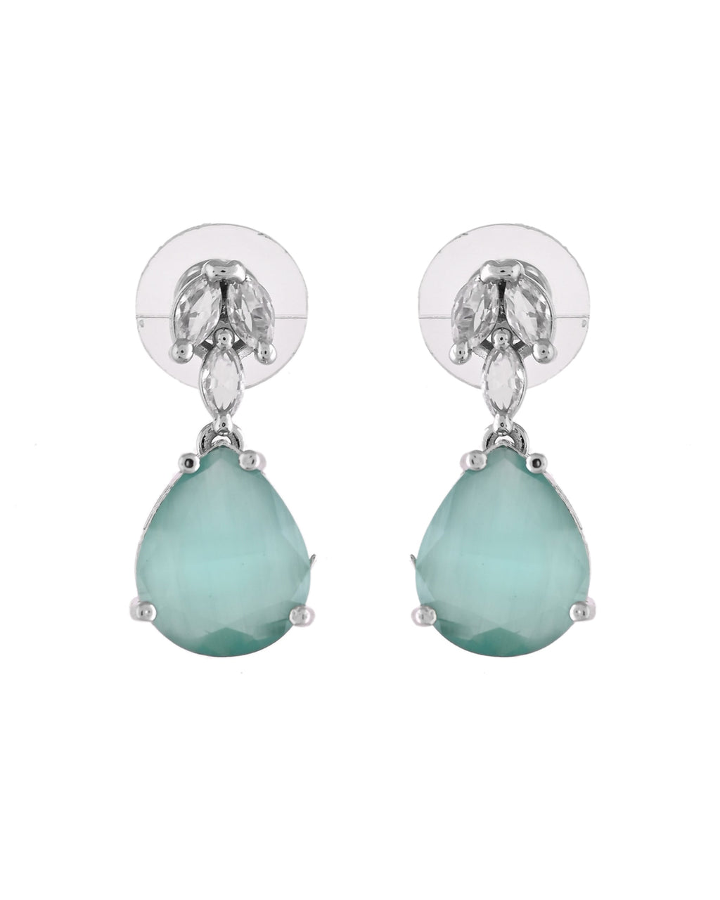 VOJ Silver Plated Sea Green Stone Studded Necklace Set | Grocsy