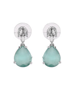 VOJ Silver Plated Sea Green Stone Studded Necklace Set | Grocsy
