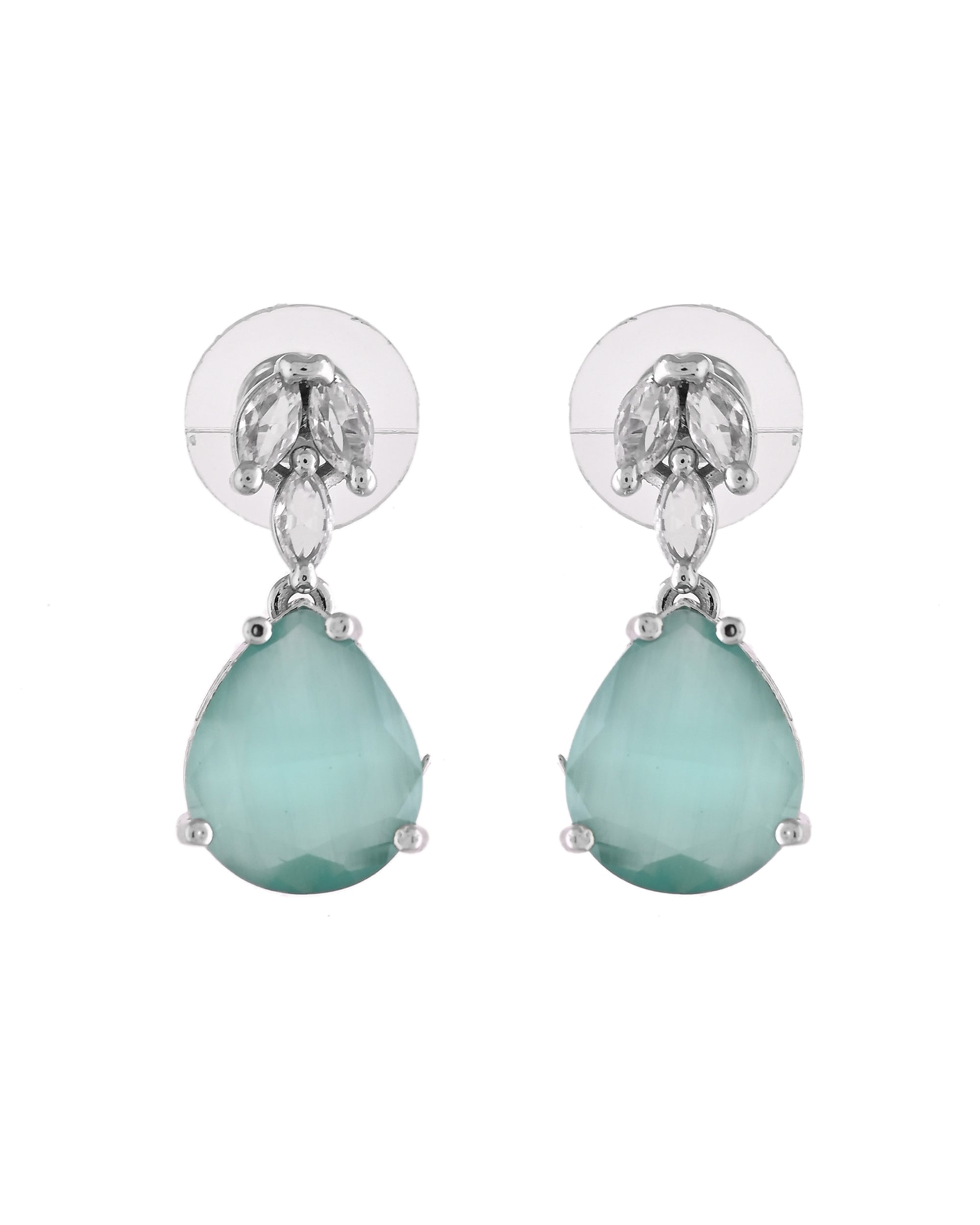 VOJ Silver Plated Sea Green Stone Studded Necklace Set | Grocsy