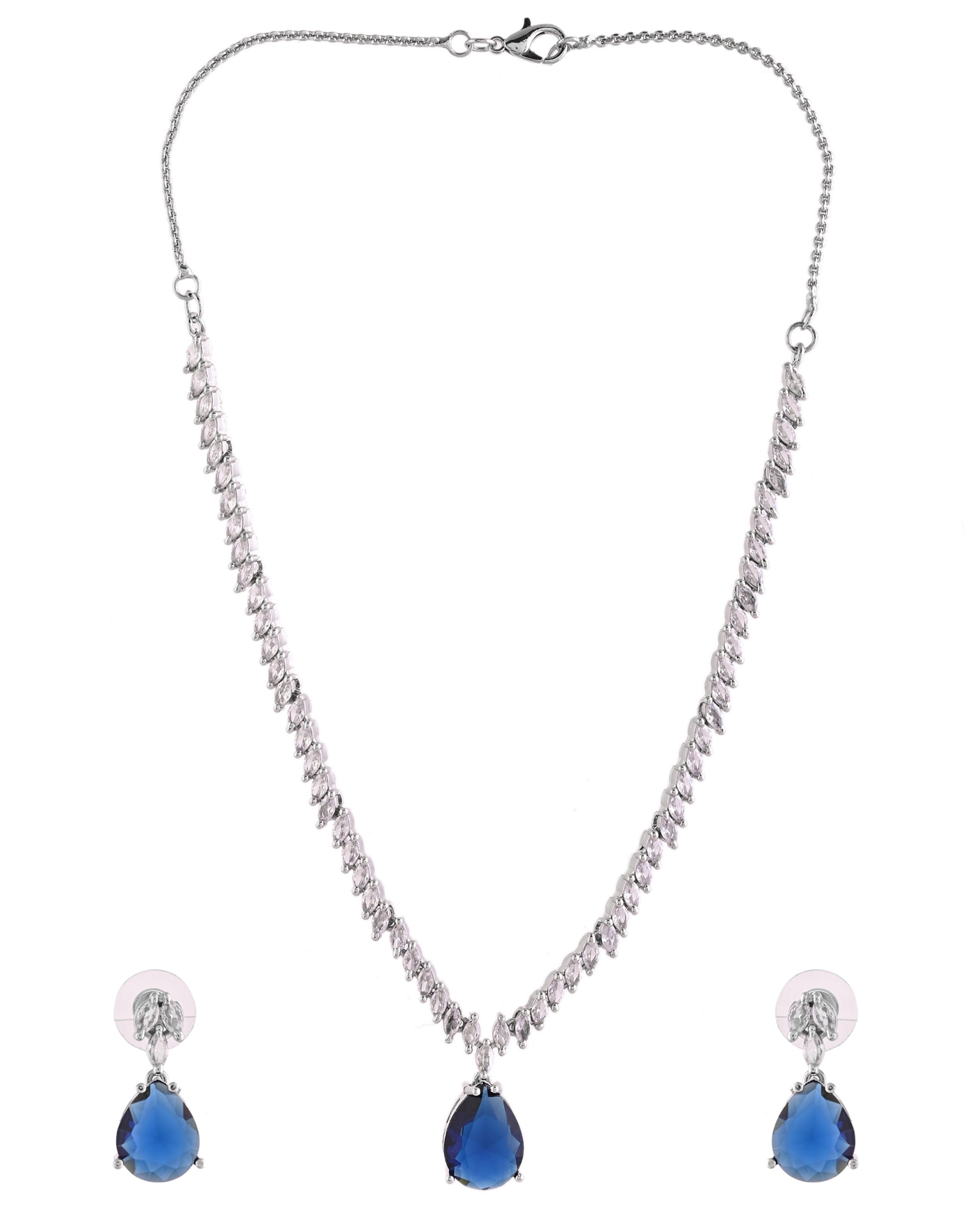 VOJ Silver Plated Blue Stone Studded Necklace Set | Grocsy