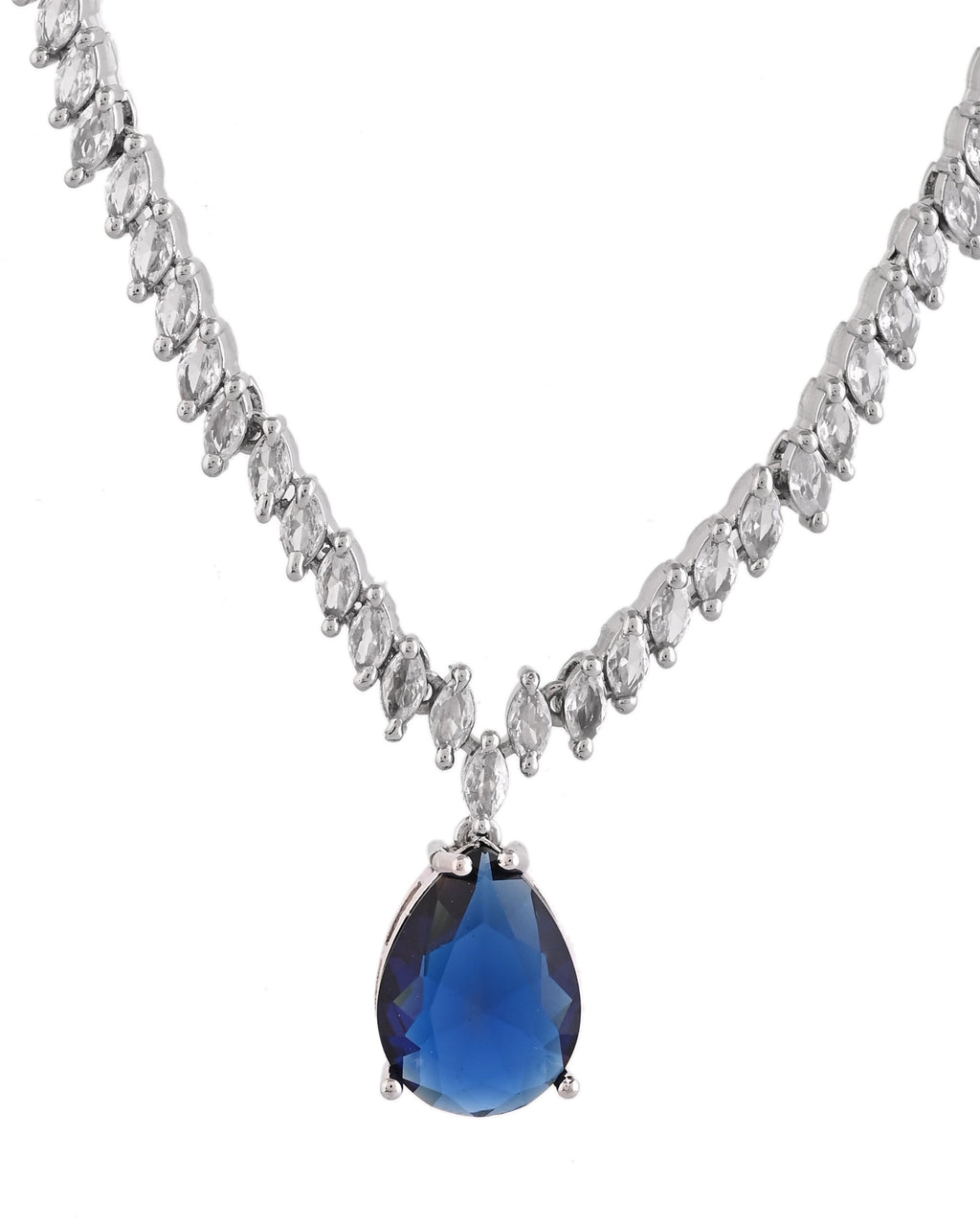 VOJ Silver Plated Blue Stone Studded Necklace Set | Grocsy
