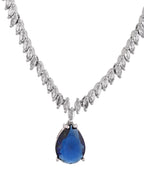 VOJ Silver Plated Blue Stone Studded Necklace Set | Grocsy