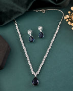 VOJ Silver Plated Blue Stone Studded Necklace Set | Grocsy