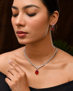 VOJ Silver Plated Red Stone Studded Necklace Set | Grocsy