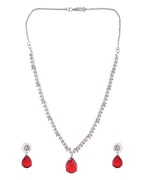 VOJ Silver Plated Red Stone Studded Necklace Set | Grocsy