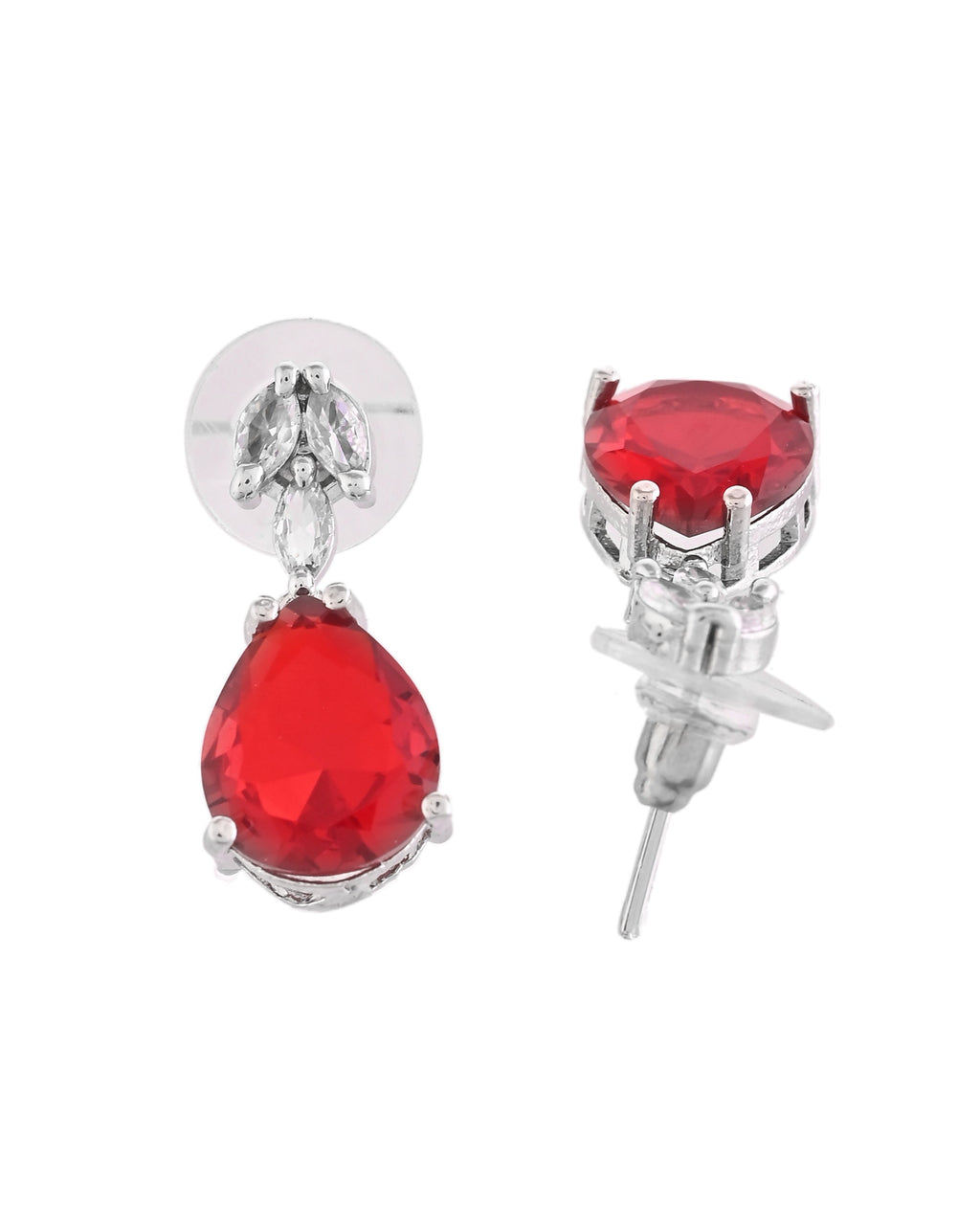 VOJ Silver Plated Red Stone Studded Necklace Set | Grocsy