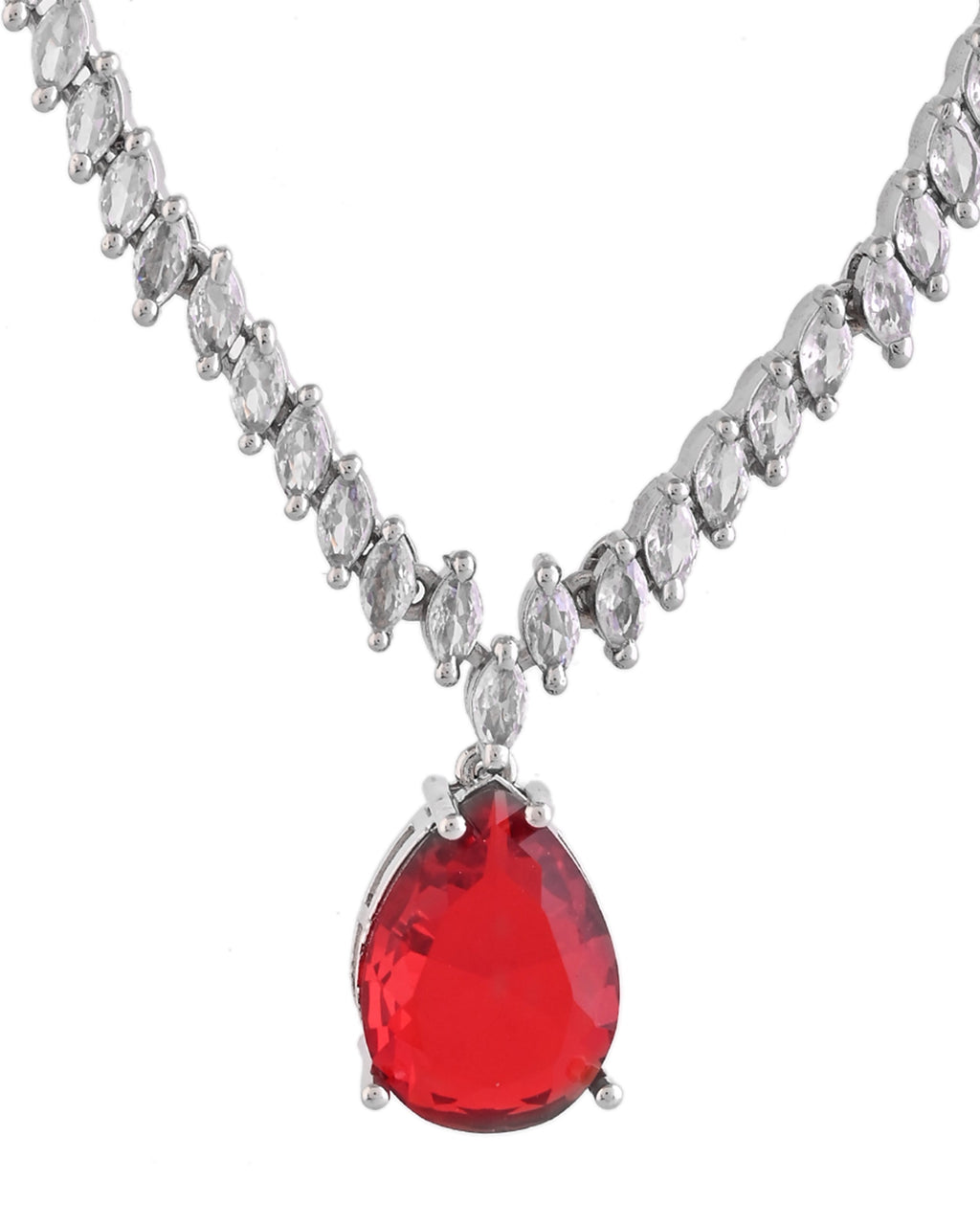 VOJ Silver Plated Red Stone Studded Necklace Set | Grocsy