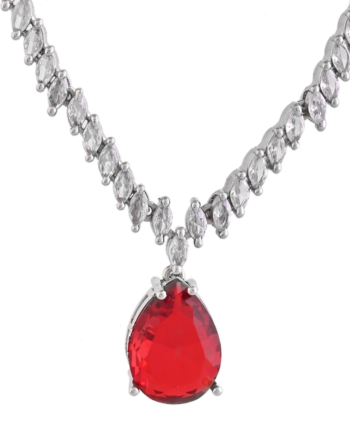 VOJ Silver Plated Red Stone Studded Necklace Set | Grocsy