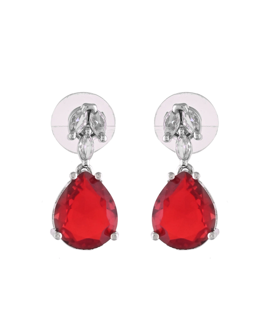 VOJ Silver Plated Red Stone Studded Necklace Set | Grocsy