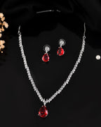 VOJ Silver Plated Red Stone Studded Necklace Set | Grocsy