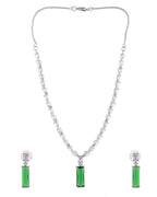 VOJ Silver Plated Green Stone Studded Necklace Set | Grocsy