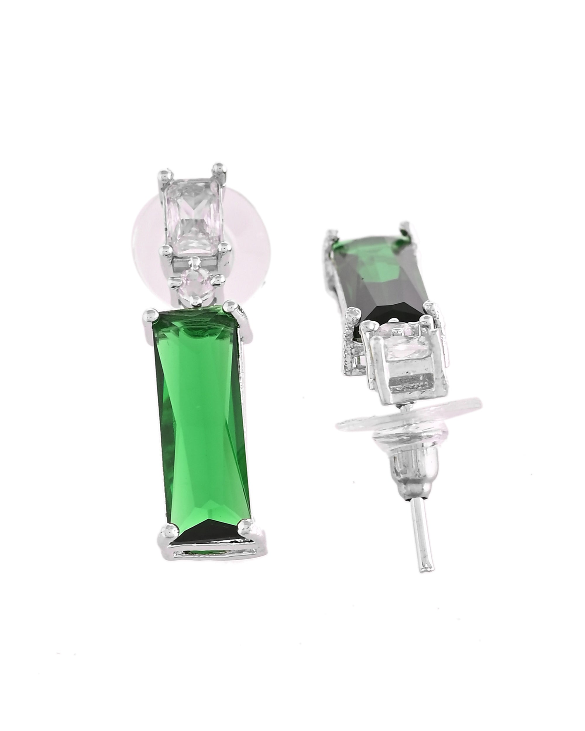 VOJ Silver Plated Green Stone Studded Necklace Set | Grocsy