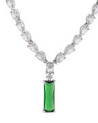VOJ Silver Plated Green Stone Studded Necklace Set | Grocsy