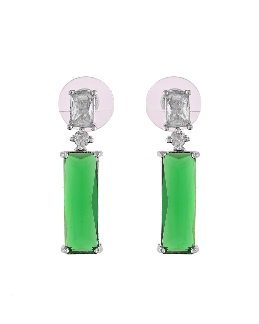 VOJ Silver Plated Green Stone Studded Necklace Set | Grocsy
