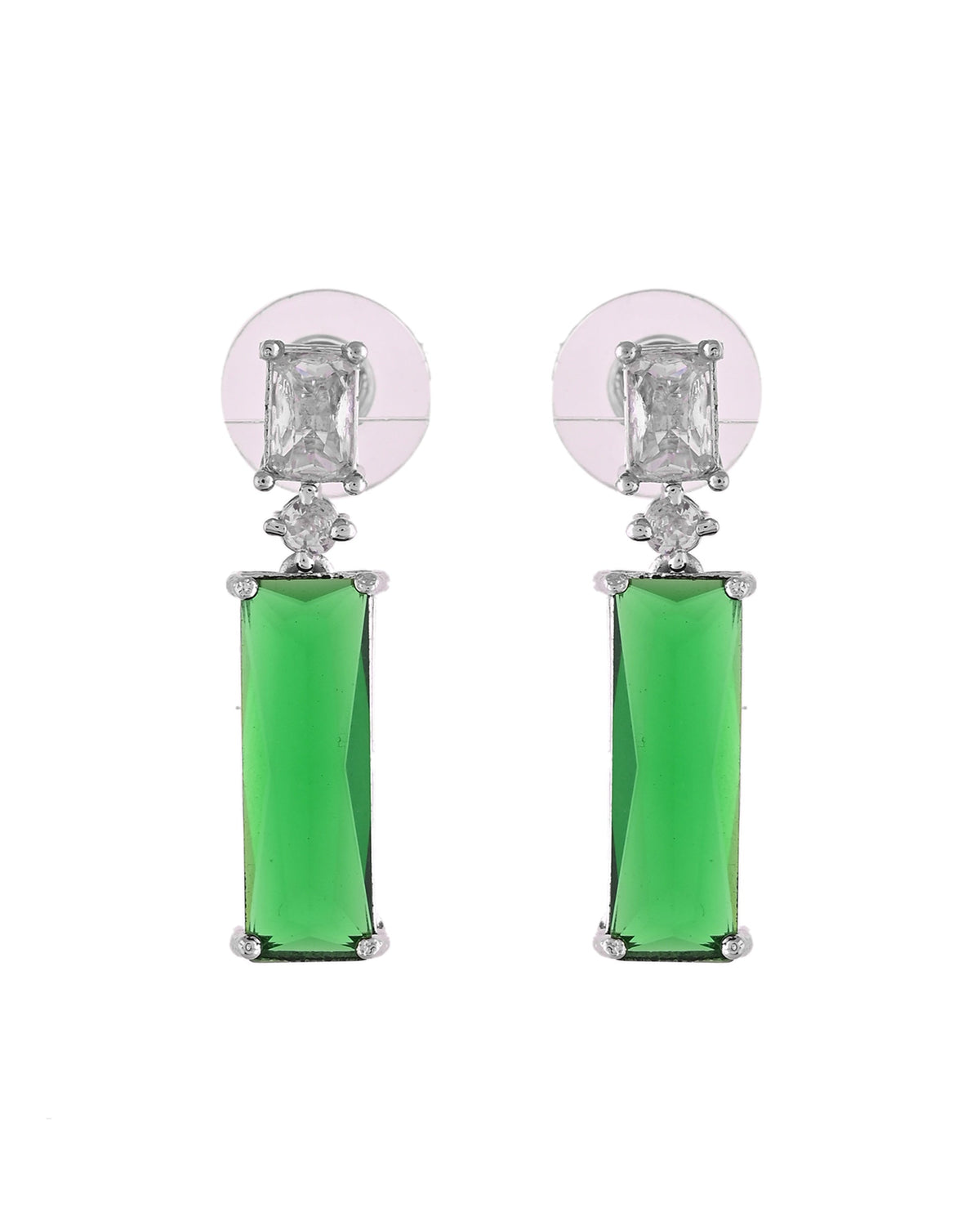 VOJ Silver Plated Green Stone Studded Necklace Set | Grocsy