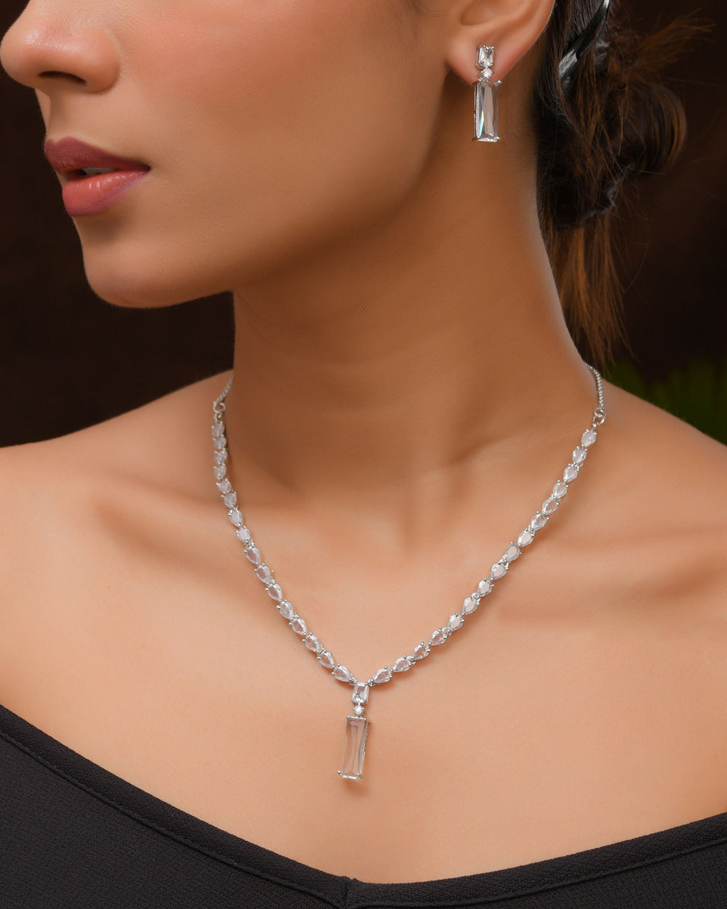 VOJ Silver Plated White Stone Studded Necklace Set | Grocsy