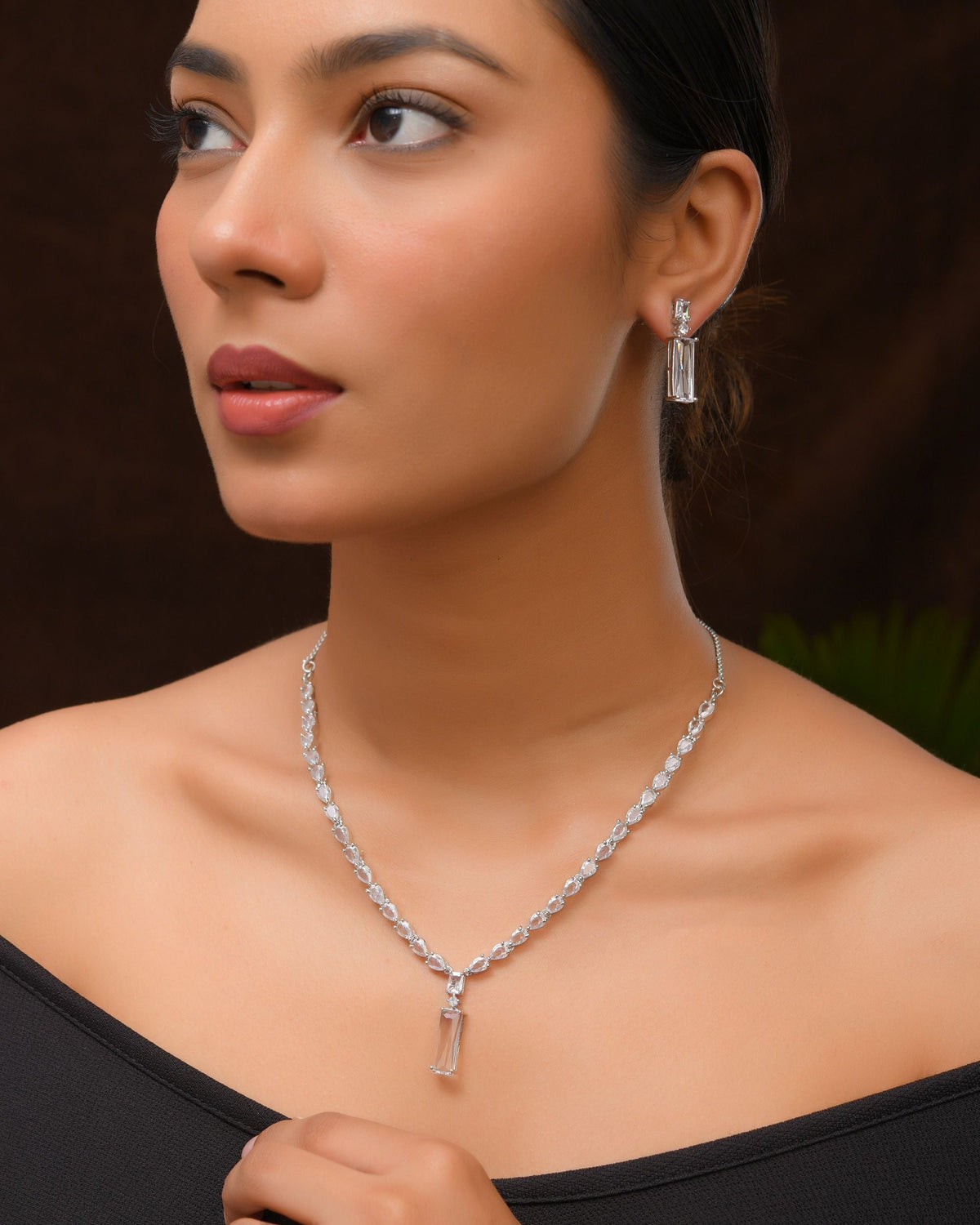 VOJ Silver Plated White Stone Studded Necklace Set | Grocsy